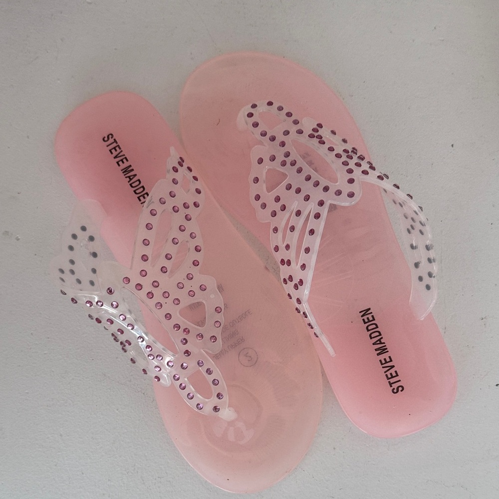 Steve Madden Pink Rhinestone Butterfly Slides